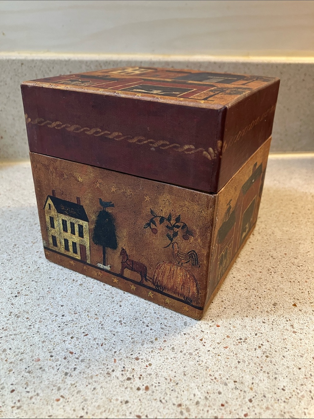 Primitive Folk Art Decorative Storage Box